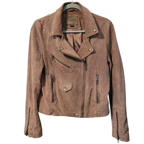 BlankNYC Tan Genuine Leather Suede Moto Biker Jacket Wmns M Revolve Trending - Picture 1 of 16